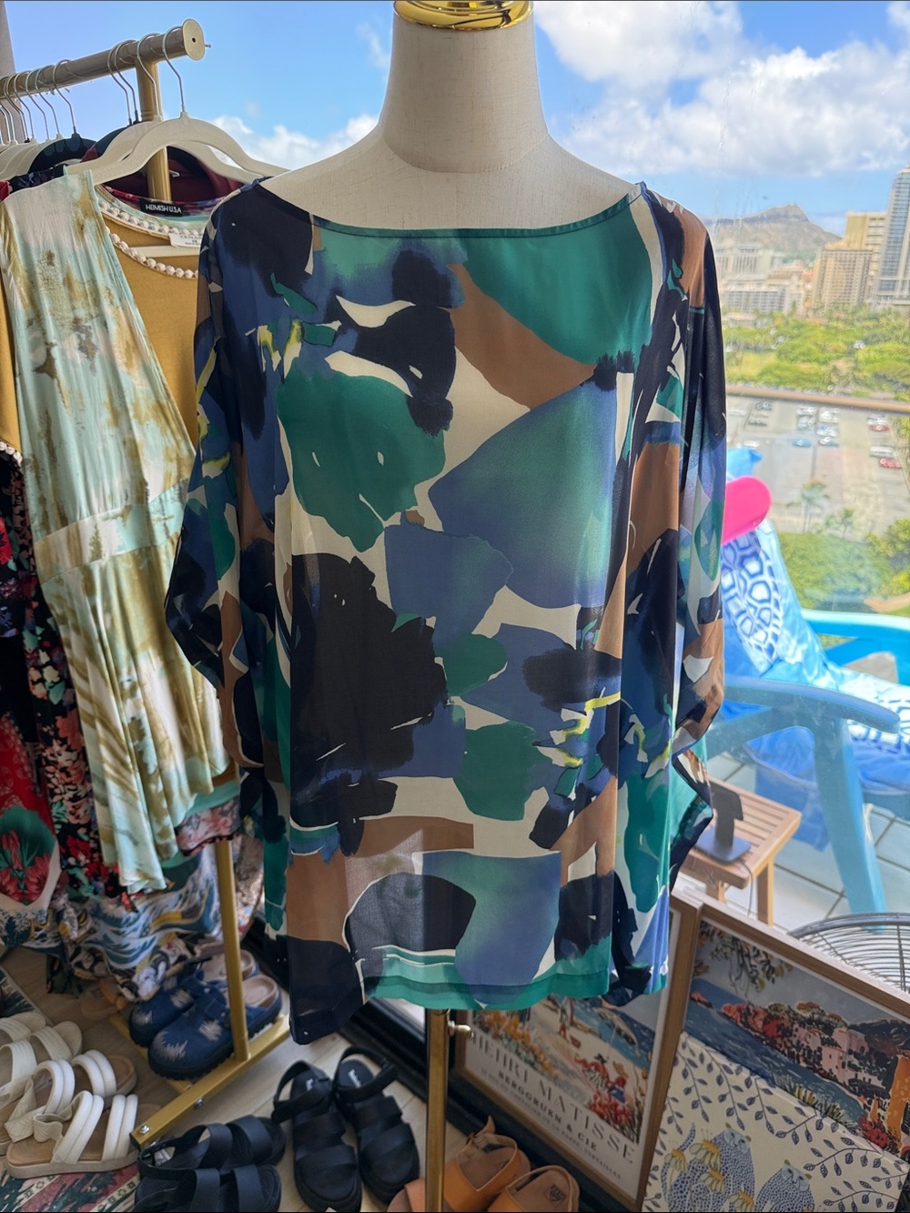 Chico's Green Teal Blue Abstract Print Blouse